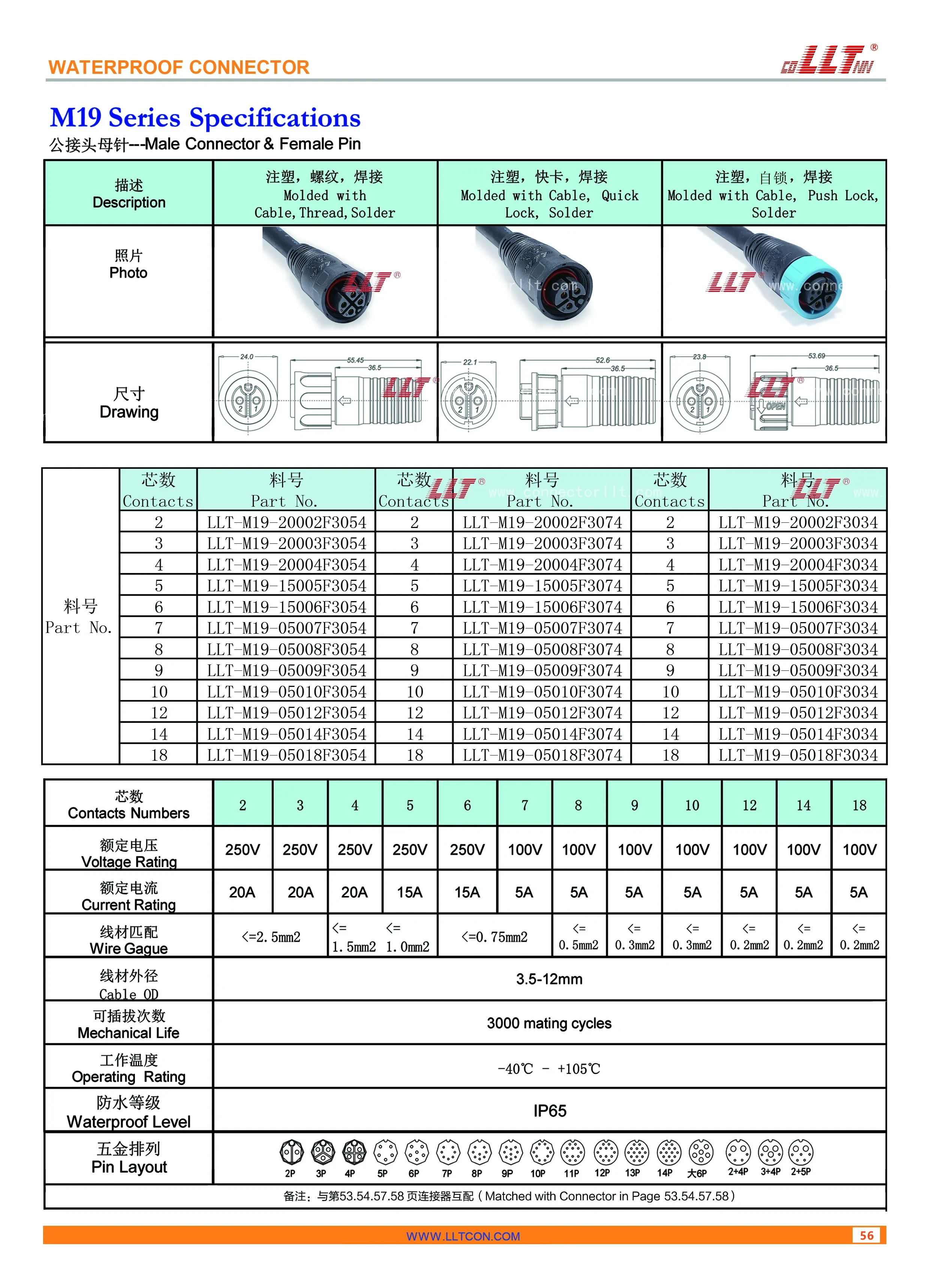 m19 注塑式母针公接头 参数图